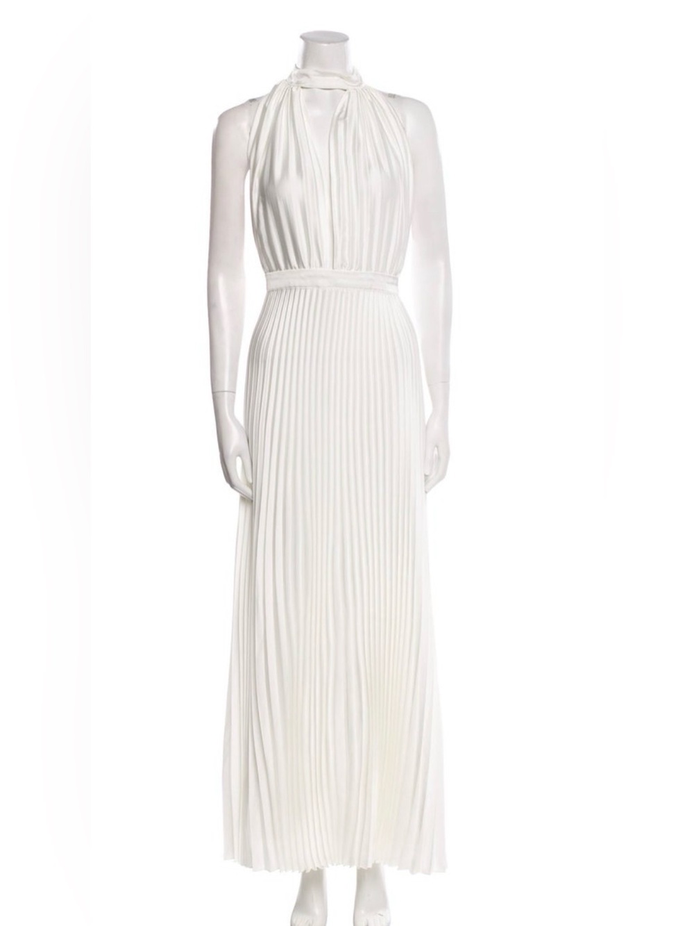 Halter Pleated Maxi Dress in White